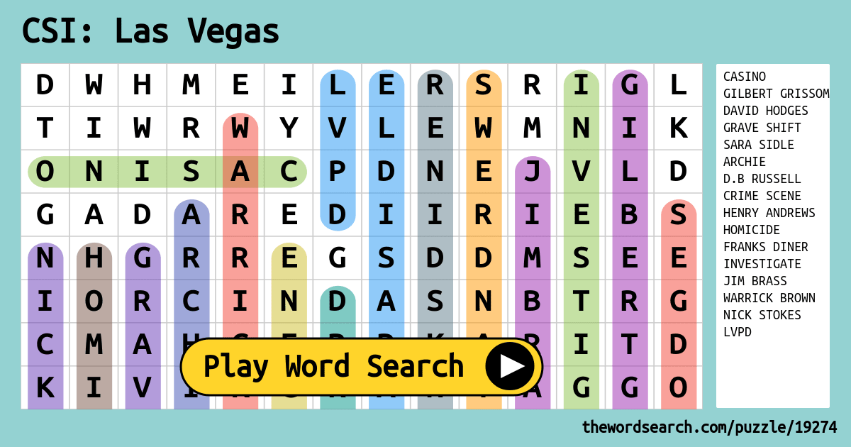 CSI Las Vegas Word Search