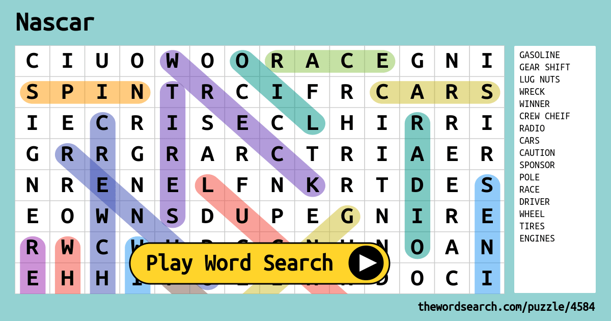 Nascar Word Search