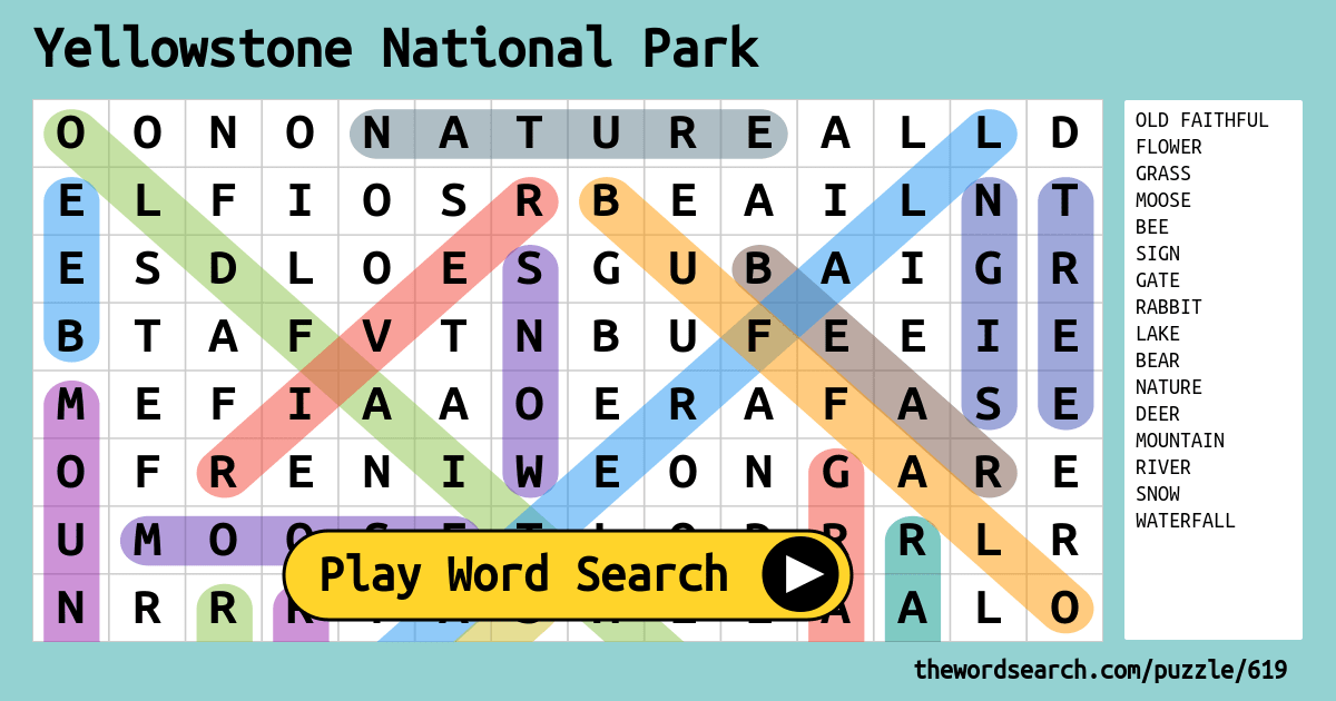 Yellowstone National Park Word Search