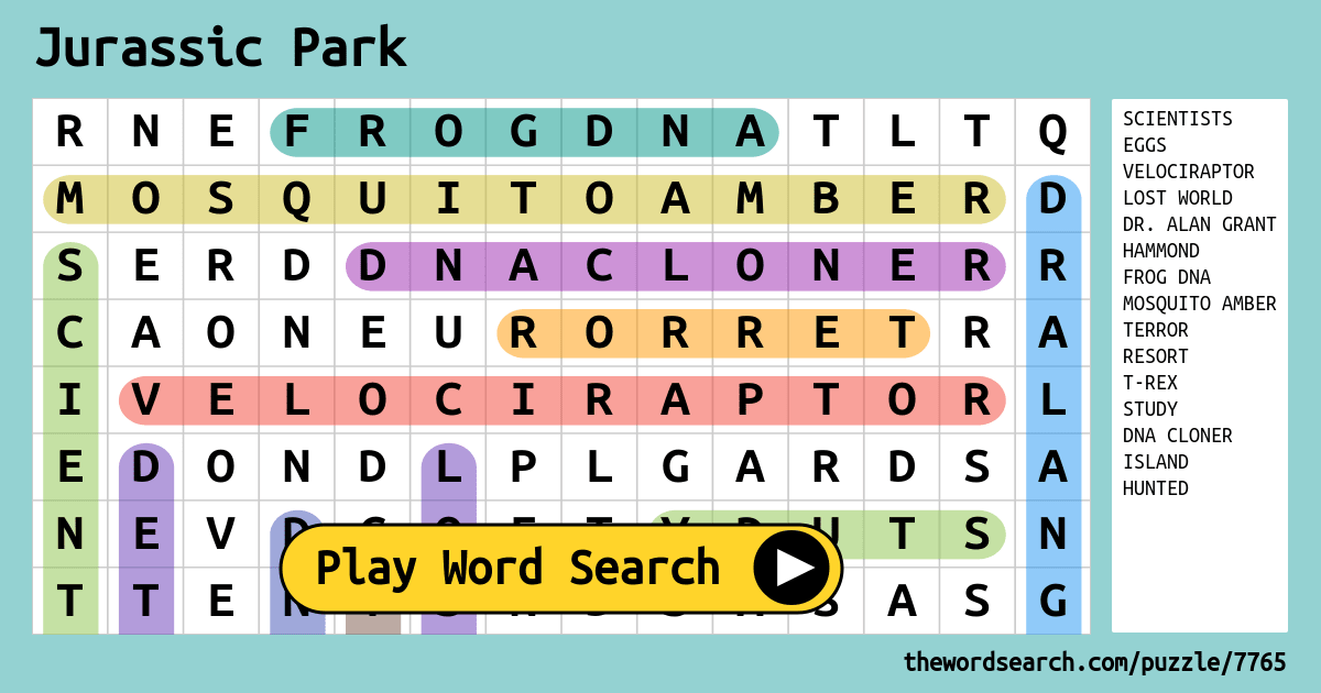 Download Word Search On Jurassic Park