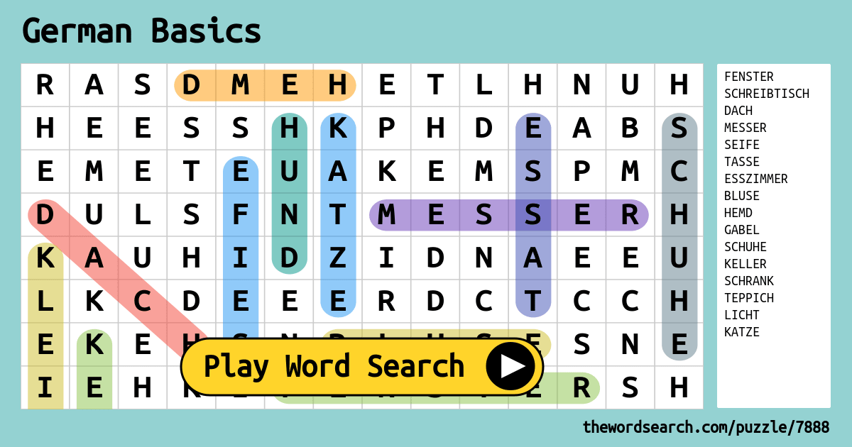 German Basics Word Search