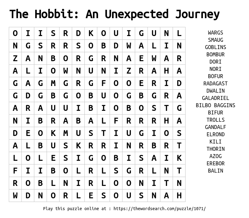 Download Word Search On The Hobbit An Unexpected Journey