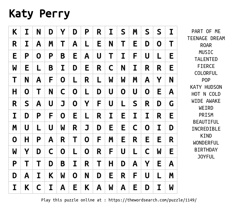 Download Word Search on Katy Perry