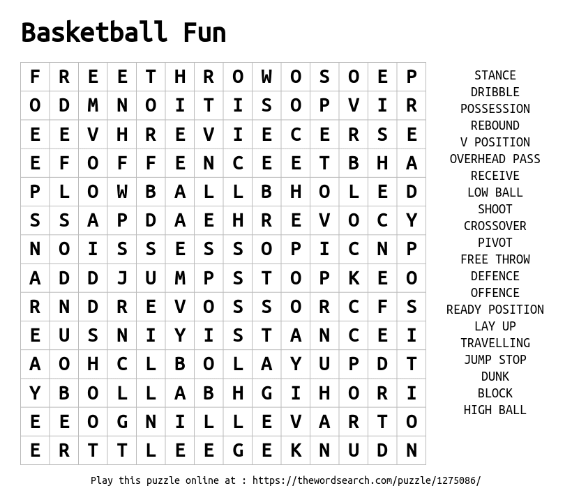 Basketball Word Search Free Printable