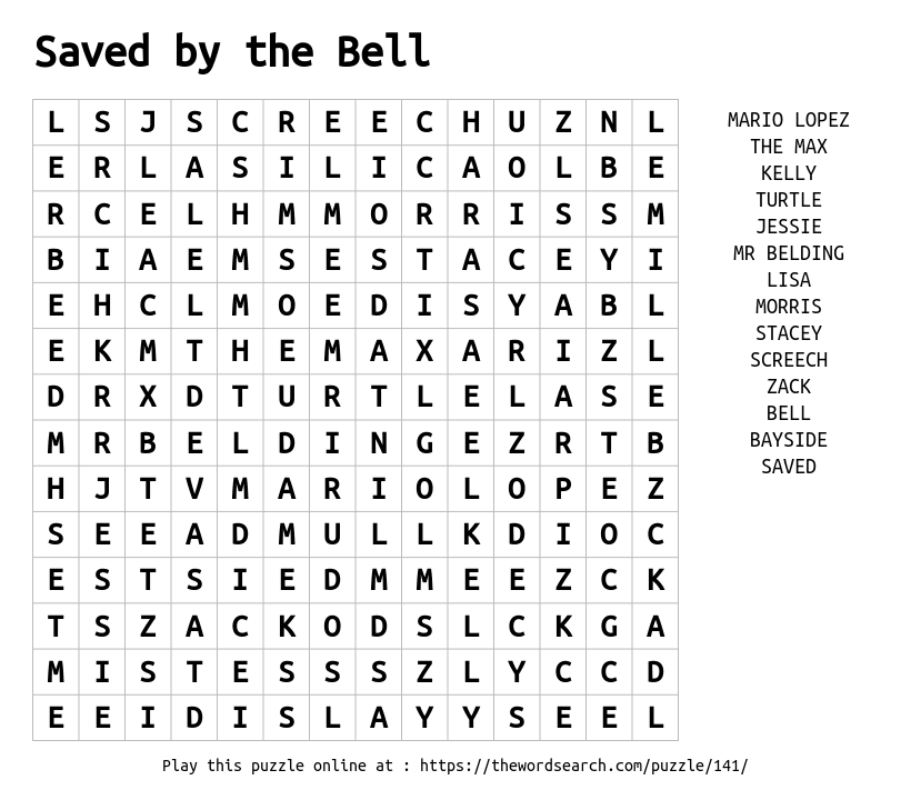 Download Word Search On Saved By The Bell