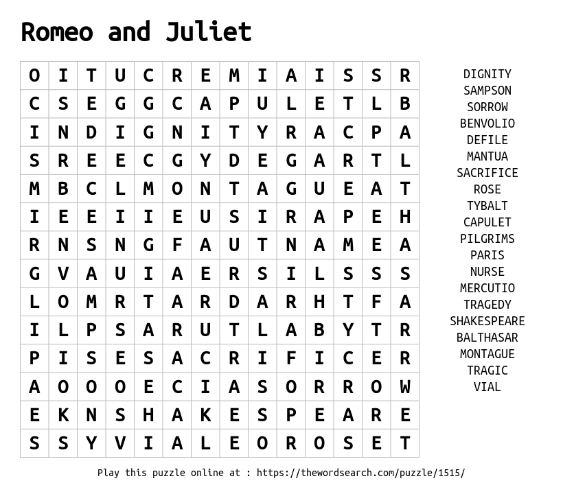 Romeo And Juliet Word Search