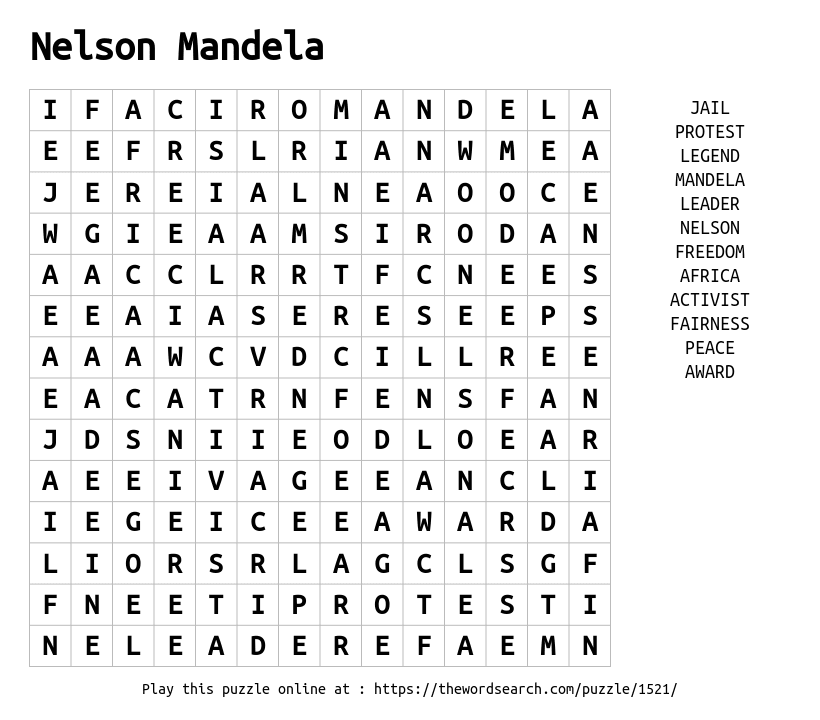 Download Word Search On Nelson Mandela