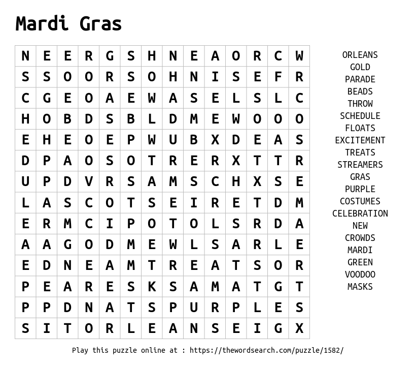 Download Word Search On Mardi Gras