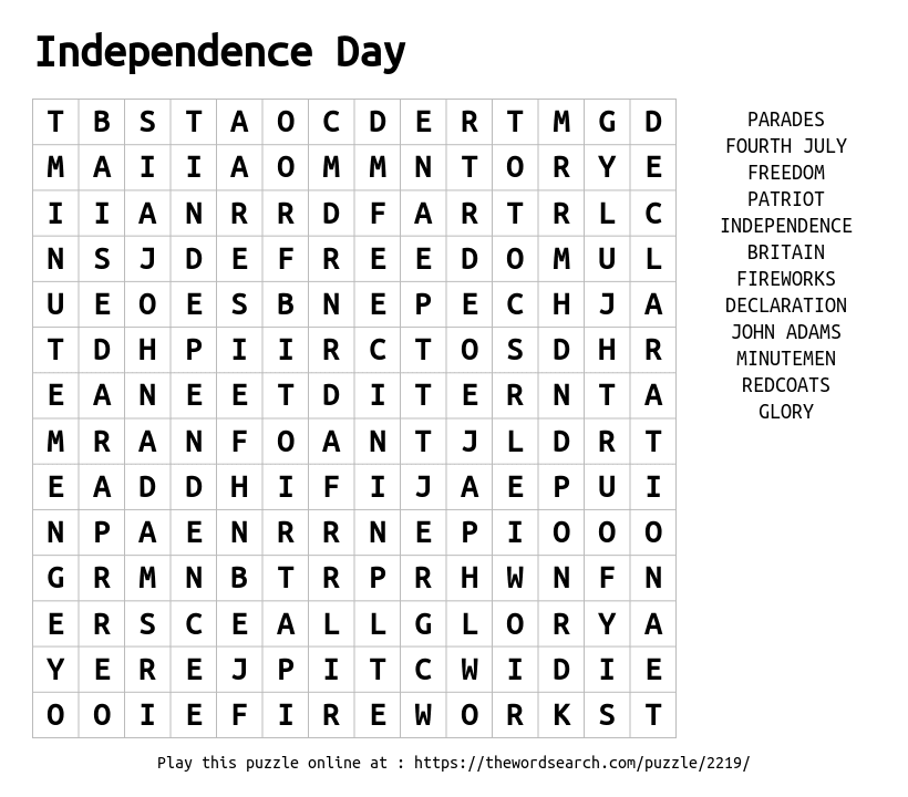 Independence Day Word Search