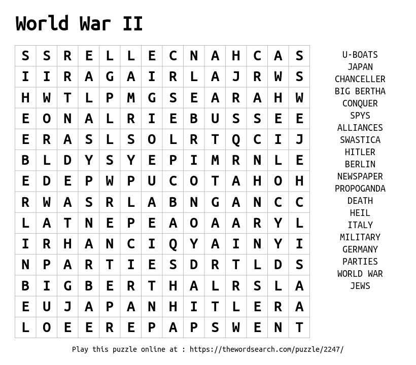 Download Word Search On World War II