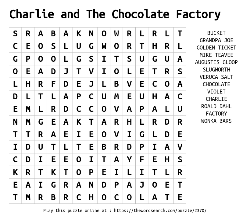 Download Word Search On Charlie And The Chocolate Factory