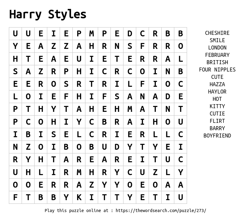 Download Word Search On Harry Styles