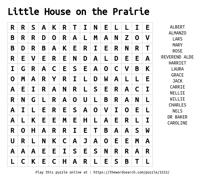 Download Word Search On Little House On The Prairie