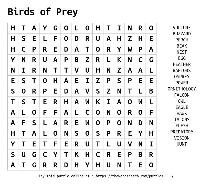 Download Word Search on Birds of Prey