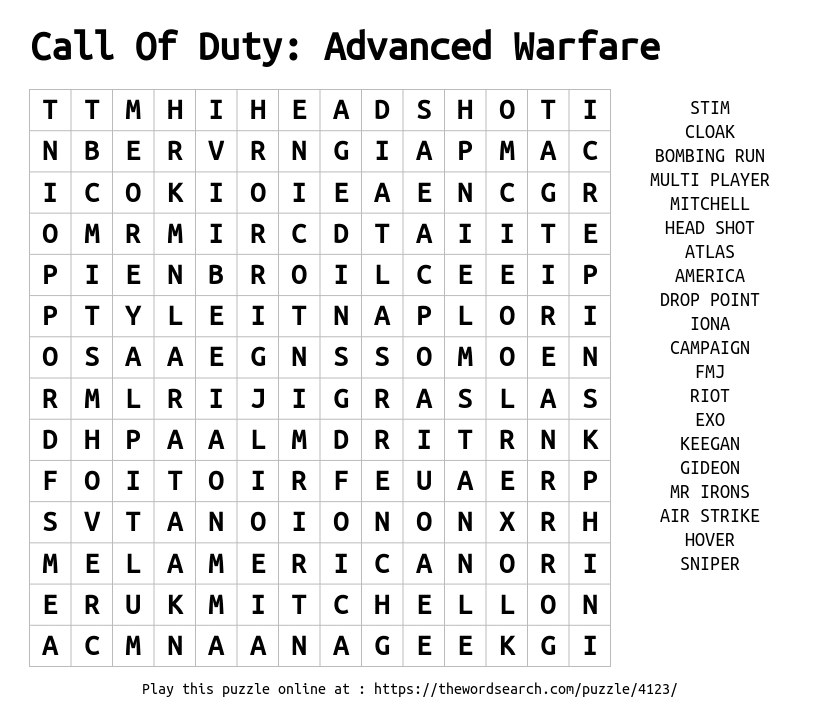 Download Word Search on Call Of Duty: Advanced Warfare