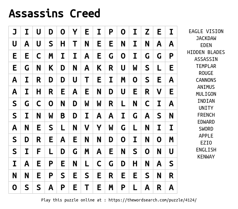 Download Word Search On Assassins Creed