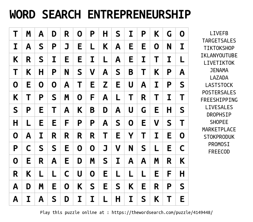 Word Search Entrepreneurship Word Search