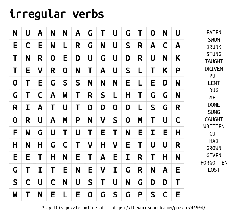Word Search on irregular verbs