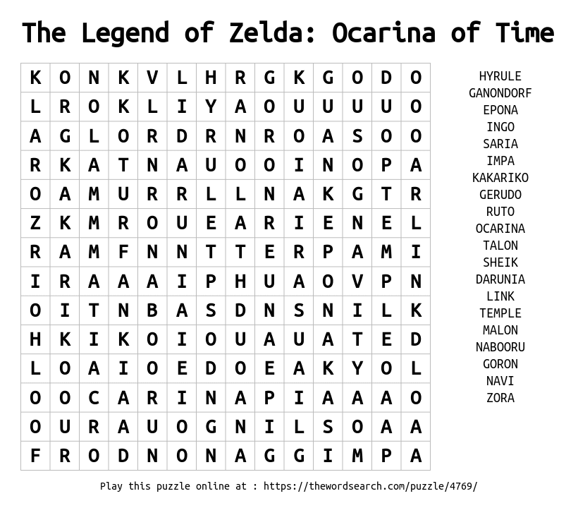 Download Word Search On The Legend Of Zelda Ocarina Of Time