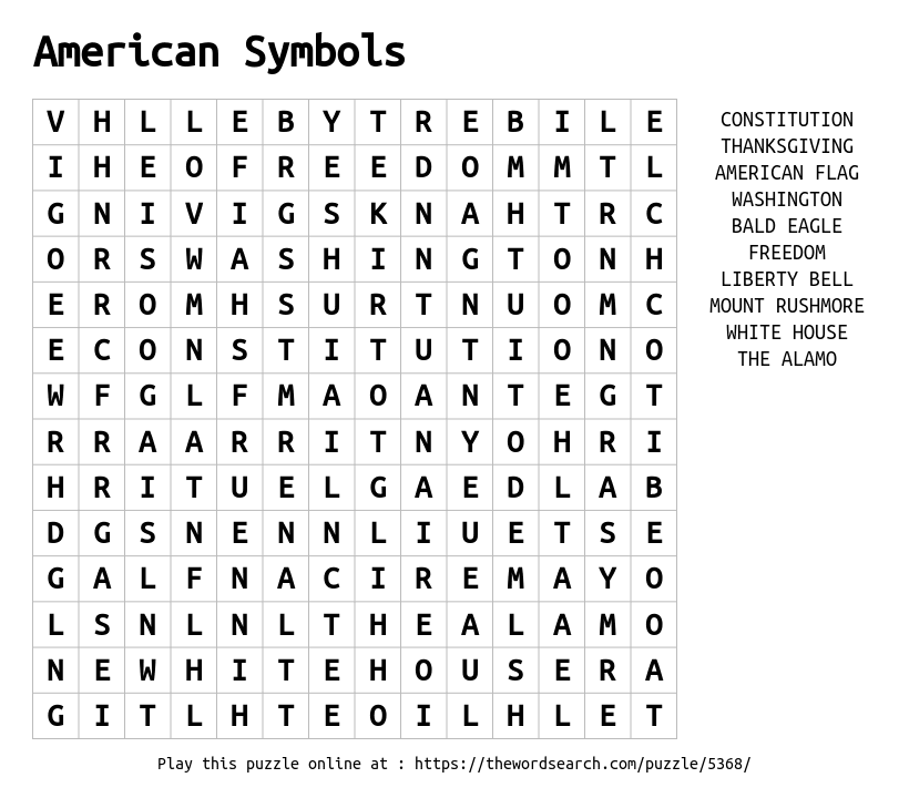 Download Word Search On American Symbols