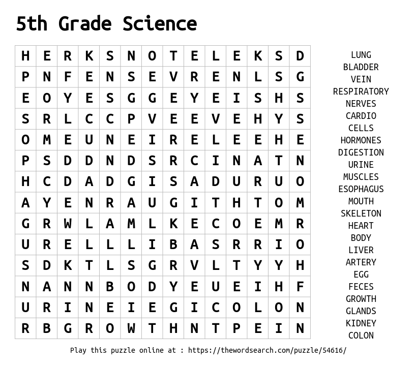 Download Word Search on 5th Grade Science