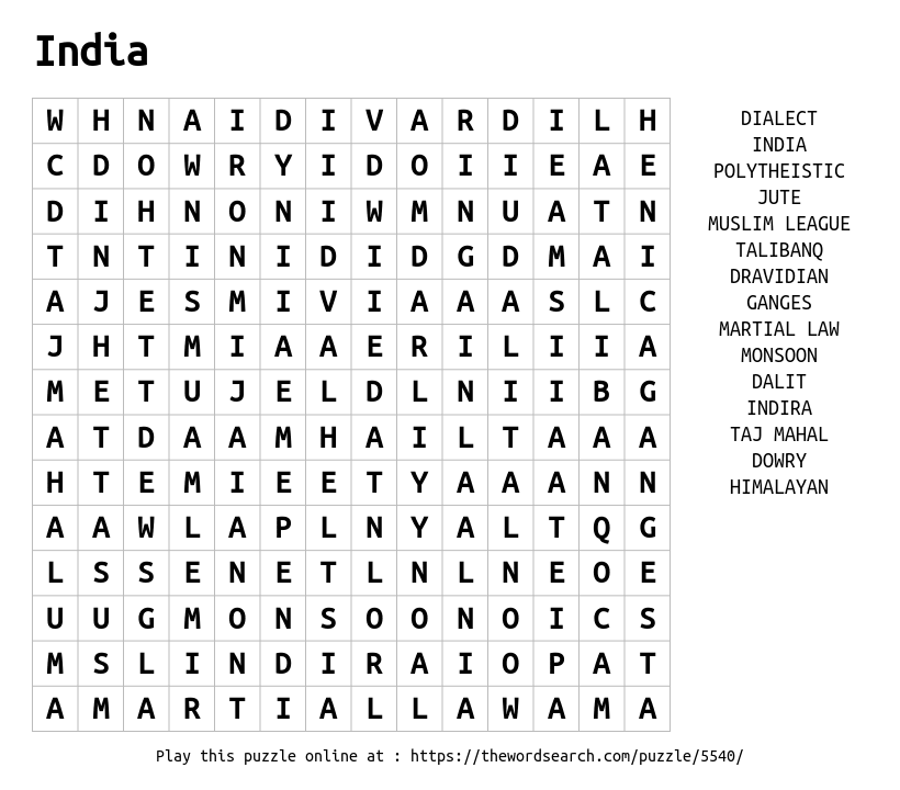 Download Word Search On India