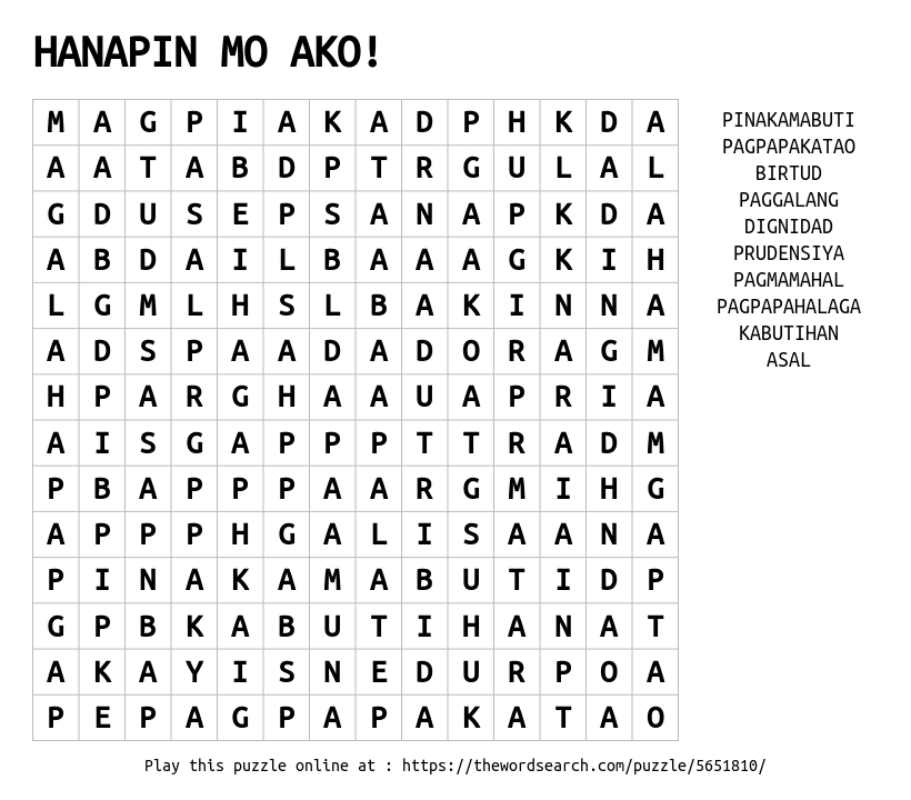 HANAPIN MO AKO Word Search