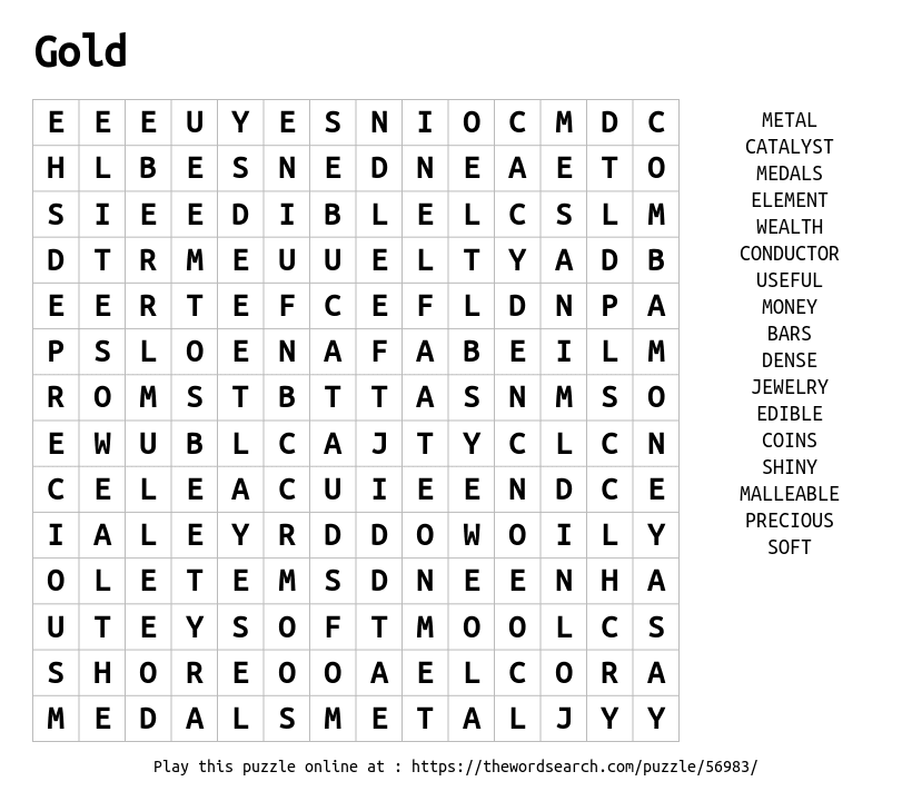 Gold Word Search