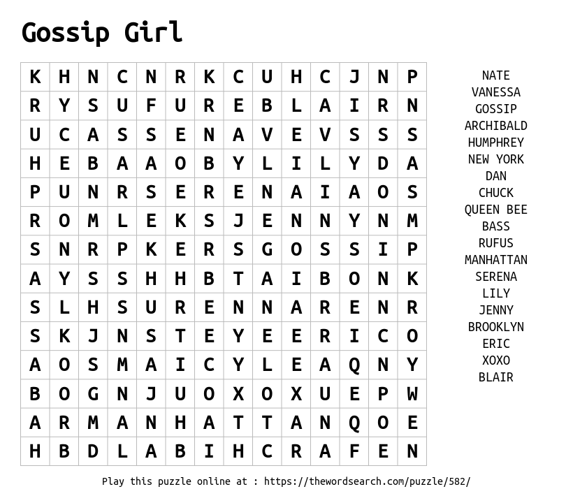 Download Word Search On Gossip Girl