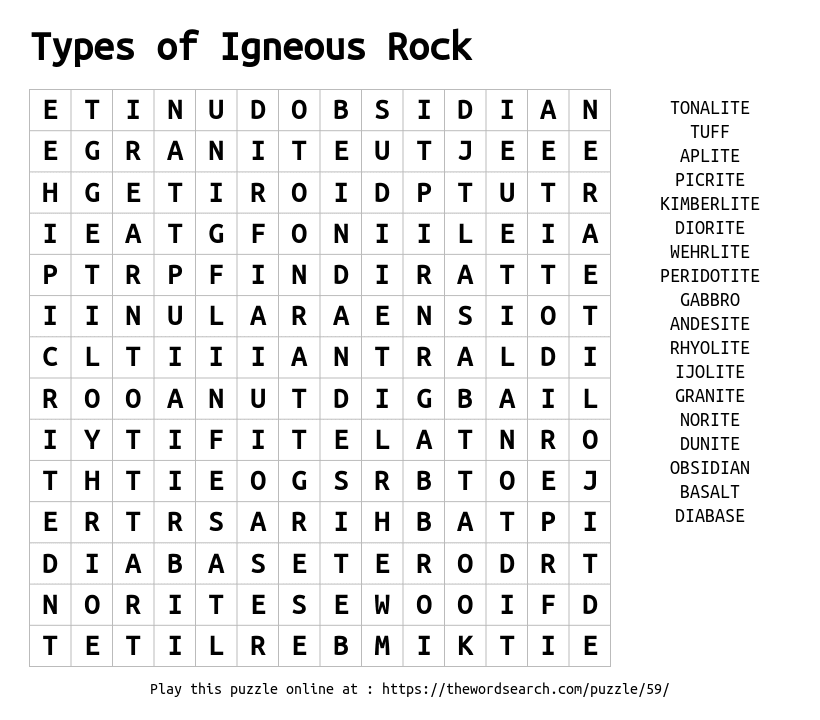 types-of-igneous-rock-word-search