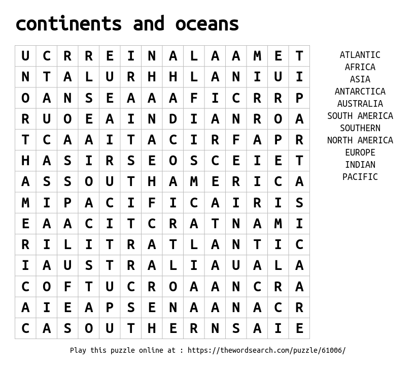 continents-and-oceans-word-search