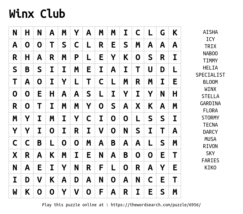 Download Word Search On Winx Club