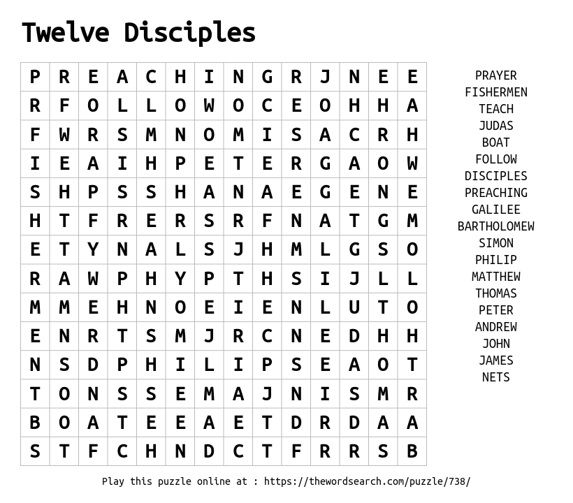 Download Word Search On Twelve Disciples