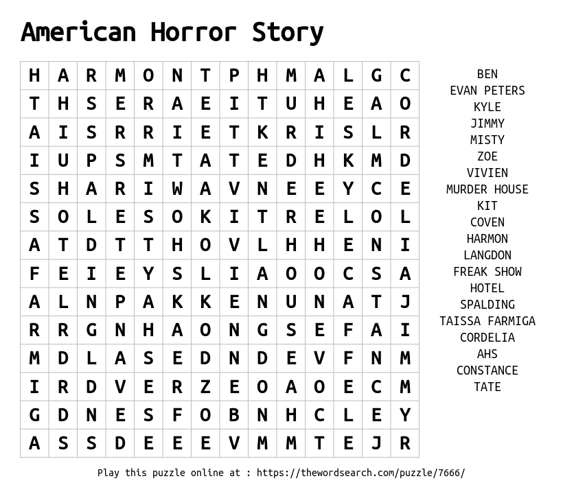 Download Word Search On American Horror Story