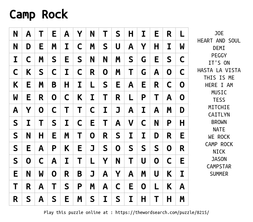 Download Word Search On Camp Rock