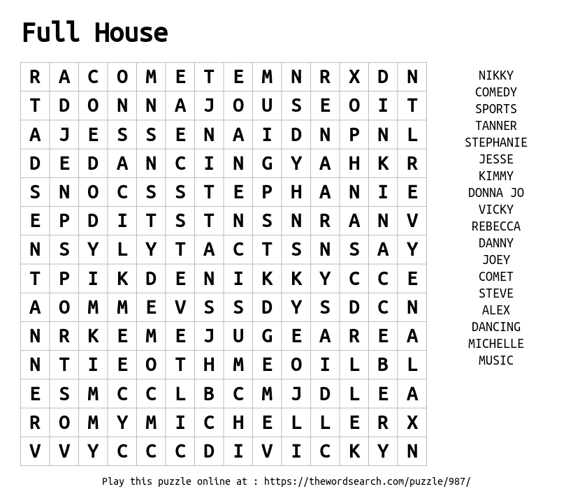 Download Word Search On Full House