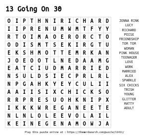 Word Search on 13 Going On 30