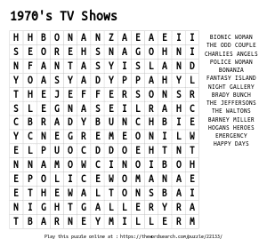 Word Search on 1970's TV Shows