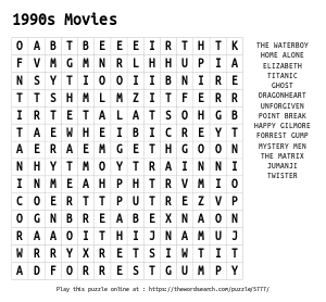 Word Search on 1990s Movies