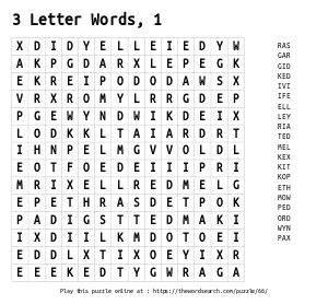Word Search on 3 Letter Words, 1