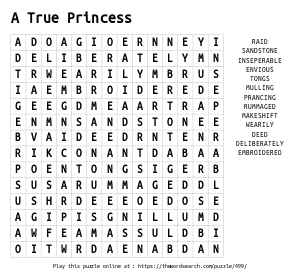 Word Search on A True Princess