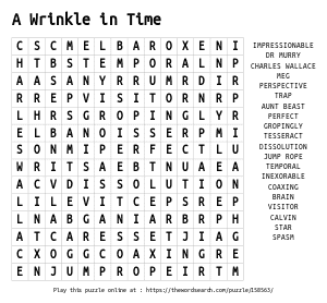 Word Search on A Wrinkle in Time