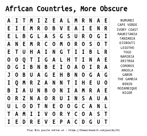 Word Search on African Countries, More Obscure
