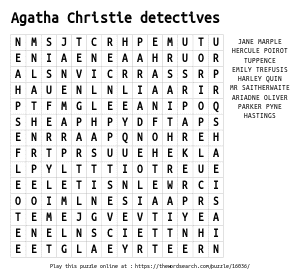 Word Search on Agatha Christie detectives