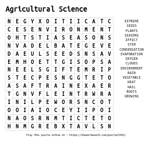 Word Search on Agricultural Science