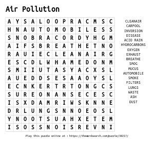 Word Search on Air Pollution 