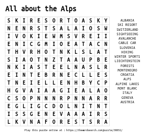 Word Search on All about the Alps