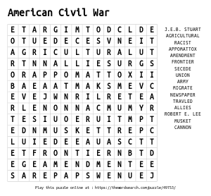 Word Search on American Civil War