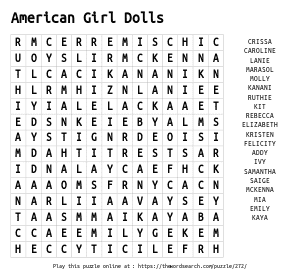Word Search on American Girl Dolls
