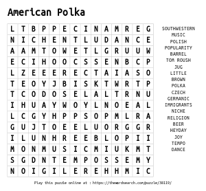 Word Search on American Polka 